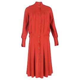 Vestido midi Chloé de cuello alto con botones en la espalda en seda roja