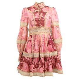 Vestido Concert con estampado floral adornado en lino rosa Zimmermann