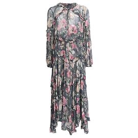 Abito midi a balze con stampa floreale in seta multicolore Zimmermann