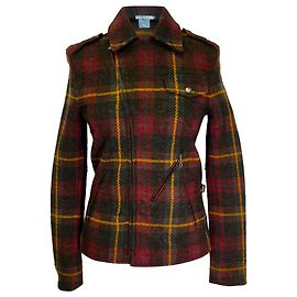  Ralph Lauren Tartan Plaid Biker Jacket in Multicolor Wool