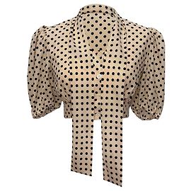 Top de seda blanca con mangas abullonadas y lunares Miu Miu