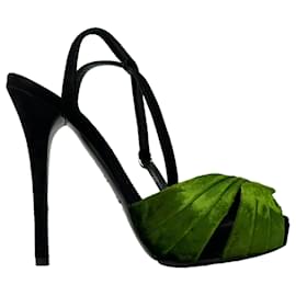Sandali con plateau e cinturino alla caviglia in velluto nero Ralph Lauren Collection