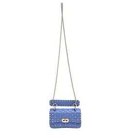 Petit sac à bandoulière Valentino Garavani Small Rockstud Spike en cuir matelassé bleu