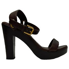 Sandali in legno Ralph Lauren Collection in pelle marrone