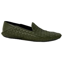 Mocassini slip-on convertibili in pelle Intrecciato Bottega Veneta color Olive