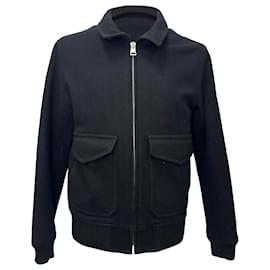  Sandro Paris Zip-Up Utility Jacket in Black Wool