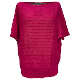 Ralph Lauren Boat Neck Cable-Knit Sweater Top aus rosa Baumwolle