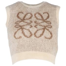 Ärmelloser Loewe Anagram Crop-Strickpullover aus ecrufarbenem Baumwollstoff
