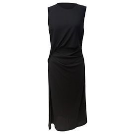 Vestido sheath midi drapeado e franzido Theory em poliéster preto