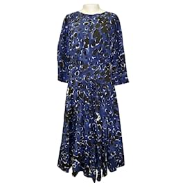 Marni Bedrucktes Fit-and-Flare Midi-Kleid aus blauer Baumwolle