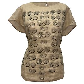 Blusa Dolce & Gabbana con estampado de monedas romanas en lino beige