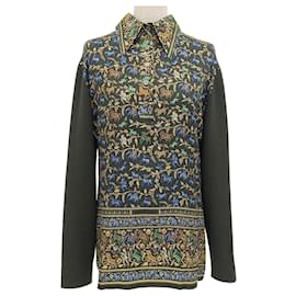 Hermès CHASSEEN INDE Silk Long Sleeve Polo Shirt M