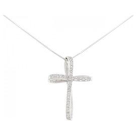 Autre Marque Collana con Croce in Diamanti in Oro Bianco Au750