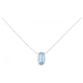 Autre Marque Collana a 2 giri in oro K14WG con topazio blu