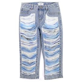 Pantalones de denim y tul desgastado con botón COCO Chanel