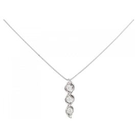 Autre Marque PT Drei-Stein-Diamant-Platin-Halskette