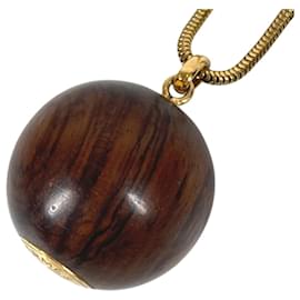 Collier à chaîne à billes en bois marron et or Hermes - Hermès