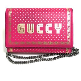 Portafoglio a tracolla con catena in pelle rosa Gucci
