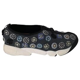 Dior Fusion Sneaker aus grauem Mesh mit Perlen und Kristallen