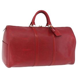 LOUIS VUITTON Epi Keepall 50 Boston Bag Red M42967 LV Auth 187026