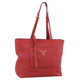 PRADA Tote Bag Leder Rot Gold Auth 186125A
