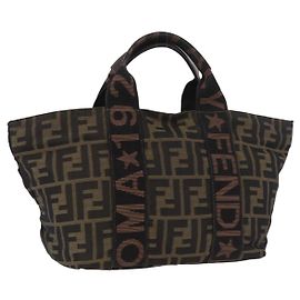 Bolso de Mano FENDI Zucca Canvas Negro Marrón Auth 186292A