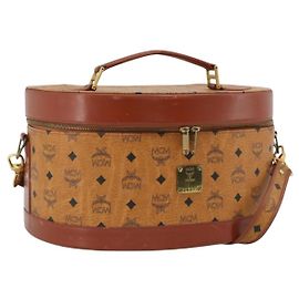 Borsa Vanity MCM Vicetos Logogram PVC Pelle 2way Marrone Oro Auth SW2380A