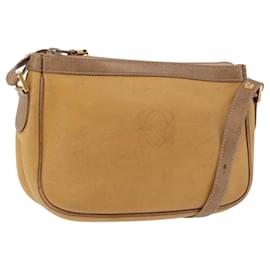 Borsa a Spalla LOEWE Anagram in Pelle Beige Oro Auth 186856
