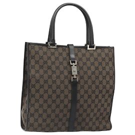 GUCCI GG Canvas Jackie Tote Bag Dark Brown Silver 002 1064 3444 Auth 187330