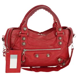 BALENCIAGA The Giant City Hand Bag Leather 2way Red Silver 173084 Auth 185342M - Balenciaga