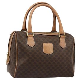 Céline Bolso Boston CELINE de lona Macadam PVC Cuero Marrón Oro Auth 186262A