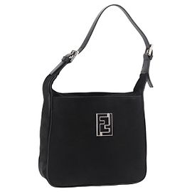 Borsa a tracolla FENDI in pelle Harako Nera Argento Auth 187543V