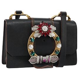 Borsa a Spalla Miu Miu in Pelle Nera con Dettagli Oro Autentica 185592A