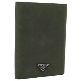 PRADA Funda de Agenda Day Planner Nylon Khaki Silver Auth 185858
