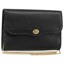 Borsa a Spalla con Catena Christian Dior in Pelle Nera e Oro Auth 187366