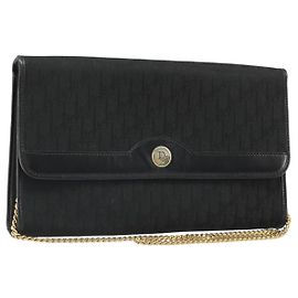 Borsa a tracolla con catena in tela Christian Dior Trotter Black Gold Auth 186061A