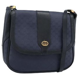 Borsa a tracolla GUCCI Micro GG Supreme PVC Navy Gold 001 261 4425 Auth ka4776