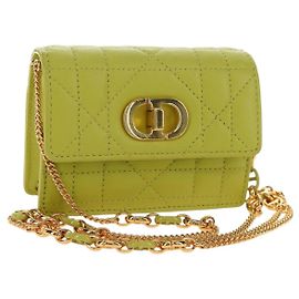 Christian Dior Cannage Miss Caro Chain Pouch in pelle di agnello verde e oro Auth 185907SM