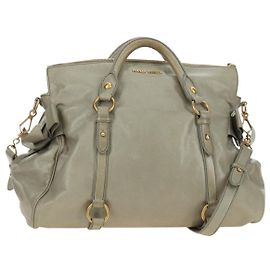 Borsa a mano Miu Miu Side Ribbon in pelle 2way Grigio Oro Auth am11892V