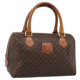 Céline Bolso CELINE Macadam Canvas PVC Cuero Marrón Oro Auth 187766A