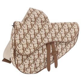 Borsa a Spalla Christian Dior Trotter Canvas Saddle Beige Silver Auth 187508SAM