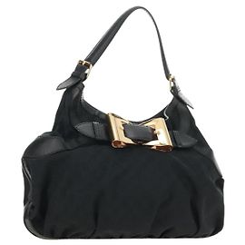 Borsa a Spalla GUCCI GG Canvas Nera Oro 189884 Auth 185693V