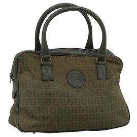 FENDI Zucchino Canvas Hand Bag Brown Green gold Auth 187350