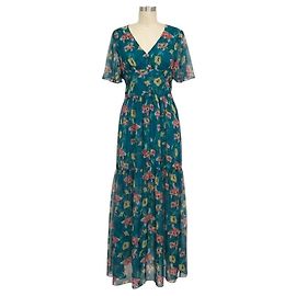 Autre Marque Vestido Maxi de Chiffon Maria Malibu Green Flower Dream Eywasouls