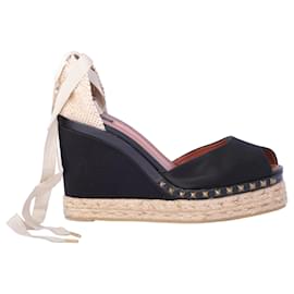 Espadrilles con zeppa nere con borchie Marc Jacobs con lacci alla caviglia