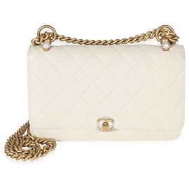 Chanel White Quilted Calfskin Pearl CC Wallet On Chain