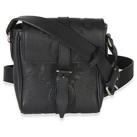 Borsa a tracolla piccola Gucci Black Piuma Calfskin Jumbo GG Embossed Small Messenger Bag