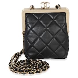 Clutch Chanel Black Quilted Lambskin CC Frame Clutch Con Catena