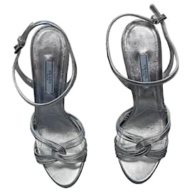 Prada Silberne Metallic-Leder Sandaletten mit Stiletto-Absatz