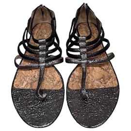 Sandali CHANEL T-Strap Metallic Gunmetal Zip Taglia 42 usato